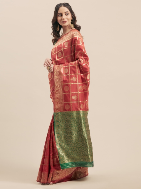 

Aasvaa Rust Red Woven Design Art Silk Saree