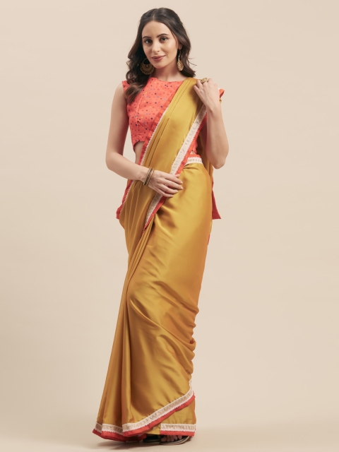 

Aasvaa Yellow Solid Silk Blend Saree