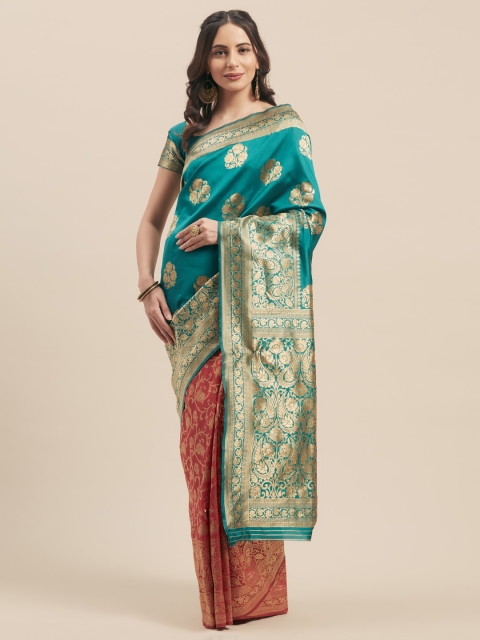 

Aasvaa Green & Red Pure Cotton Woven Design Half & Half Saree