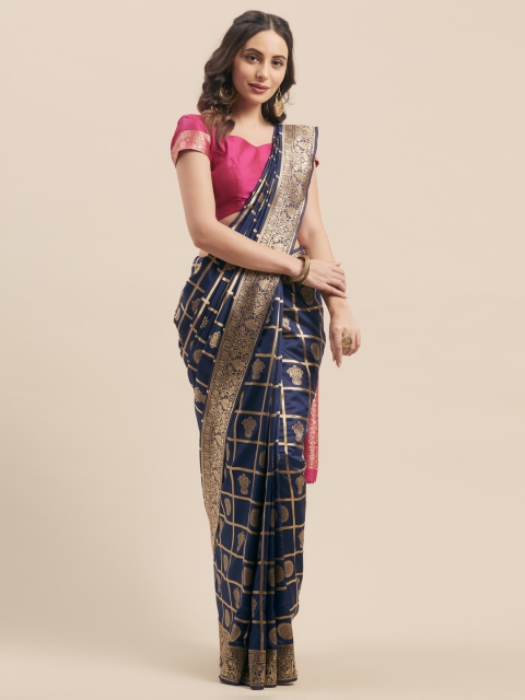 

Aasvaa Navy Blue Jacquard Woven Design Art Silk Saree