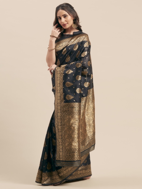 

Aasvaa Black & Gold-Toned Poly Silk Woven Design Saree