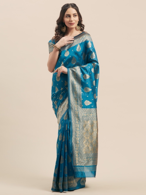 

Aasvaa Teal Blue Woven Design Poly Silk Saree