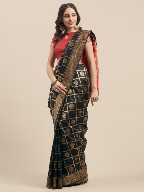 

Aasvaa Black & Gold-Toned Art Silk Jacquard Woven Design Saree