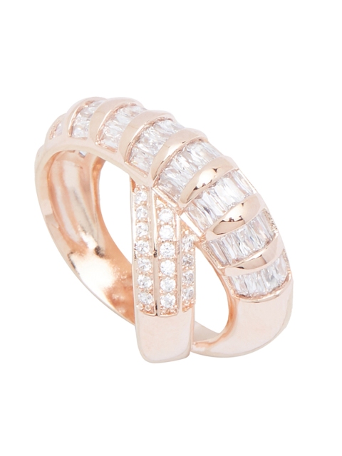 

shaze Women Gold-Toned & White Stone-Studded Turn-Twine Band Finger Ring
