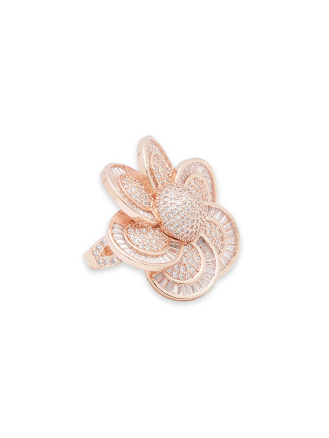 

shaze Women Rose Gold-Toned & White CZ-Studded Aster Finger Ring