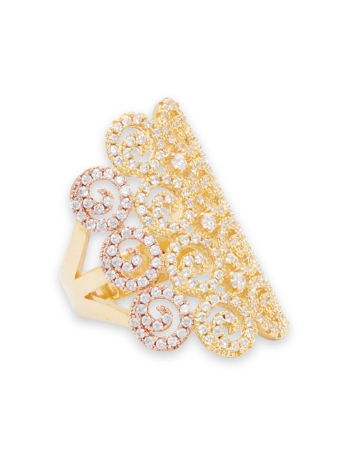 

shaze Gold-Plated & White CZ-Studded Spiral Finger Ring