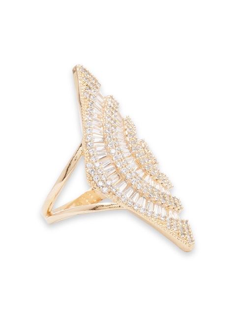 

shaze Gold-Plated & White CZ-Studded Shell Finger Ring