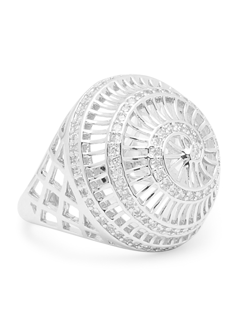 

shaze Silver-Plated & White CZ-Studded Finger Ring