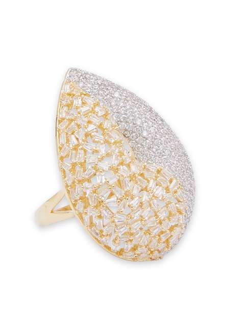 

shaze Gold-Plated & White CZ-Studded Yellow-Drop Finger Ring