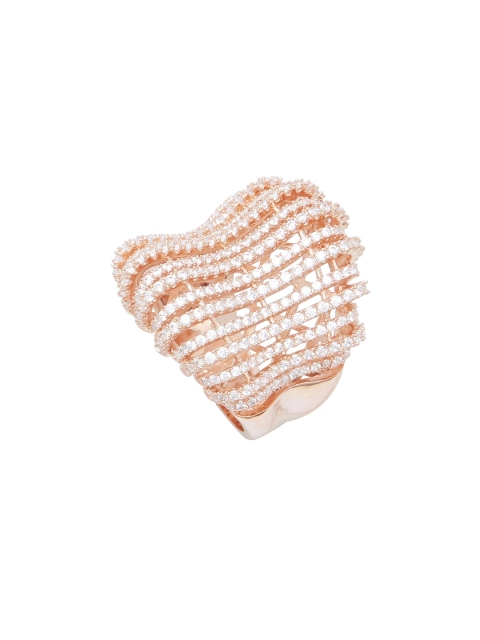 

shaze Rose Gold-Toned & White CZ-Studded Fluidity Finger Ring