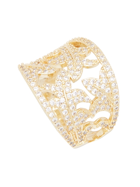 

shaze Gold-Plated & White CZ-Studded Finger Ring