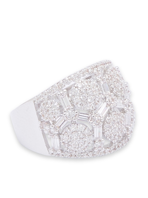 

shaze Silver-Plated & White CZ-Studded Finger Ring