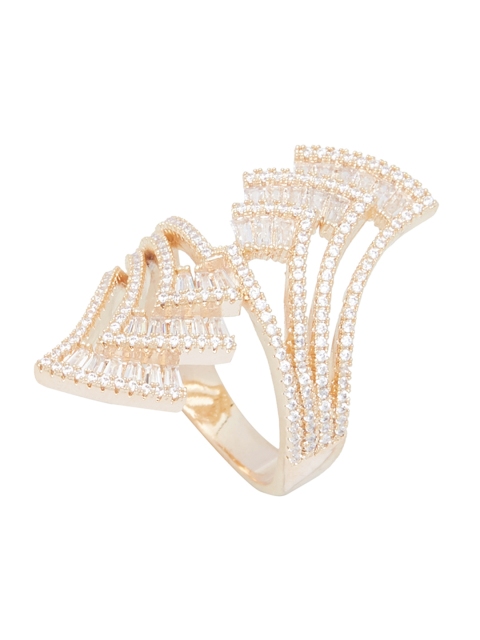

shaze Women Gold-Plated & White CZ-Studded By-Pass Palm Finger Ring