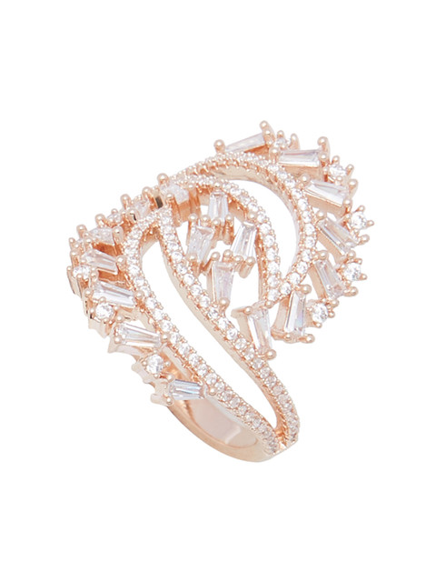 

shaze Women Gold-Plated & White CZ-Studded Enlace Finger Ring