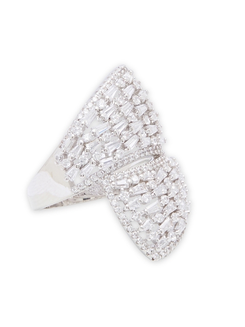 

shaze Silver-Plated & White CZ-Studded Winged Classic Finger Ring