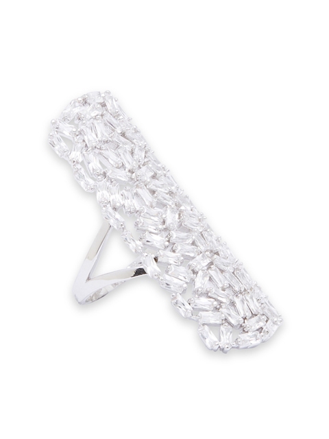 

shaze Silver-Toned & White Stone-Studded Chunk Of Light Finger Ring