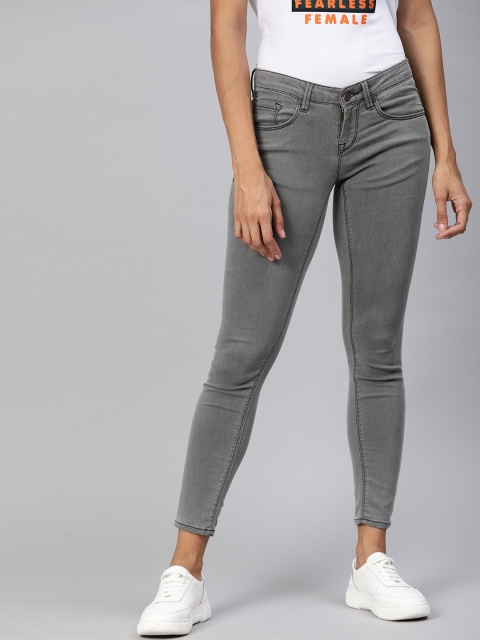 

HERE&NOW Women Grey Skinny Fit Mid-Rise Clean Look Stretchable Cropped Jeans