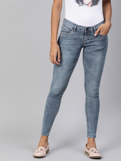 

HERE&NOW Women Blue Super Skinny Fit Mid-Rise Clean Look Stretchable Cropped Jeans