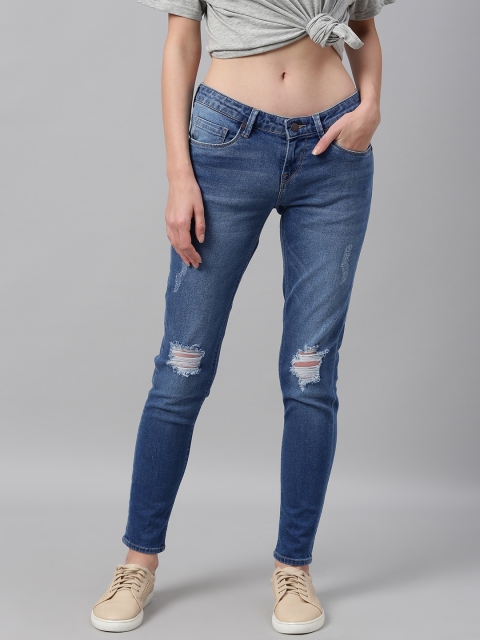 

HERE&NOW Women Blue Skinny Fit Mid-Rise Mildly Distressed Stretchable Jeans