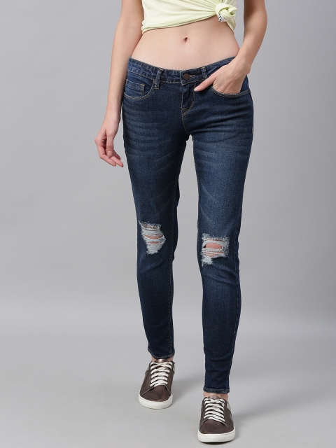 

HERE&NOW Women Blue Skinny Fit Mid-Rise Mildly Distressed Stretchable Jeans