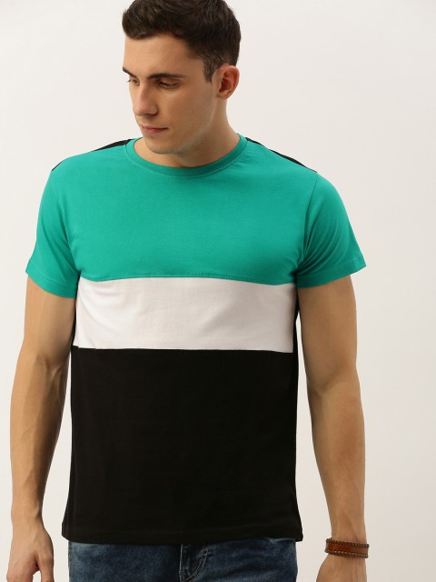 

DILLINGER Men Black Green Colourblocked Round Neck Pure Cotton T-shirt
