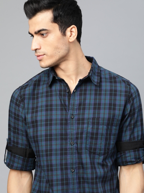 Men Green & Black Regular Fit Checked Casual Shirt
