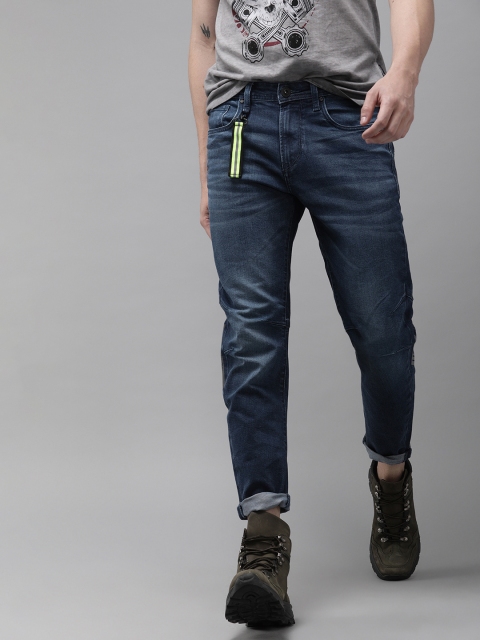 

Roadster Men Blue Biker Fit Mid-Rise Stretchable Biker Jeans with Articulated Knee Darts