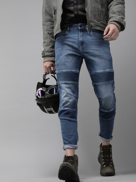 

Roadster Men Blue Biker Fit Jeans with Articulated Knee Darts