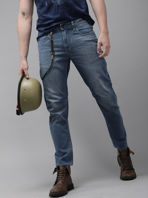 

Roadster Men Blue Biker Fit Mid-Rise Stretchable Biker Jeans with Articulated Knee Darts