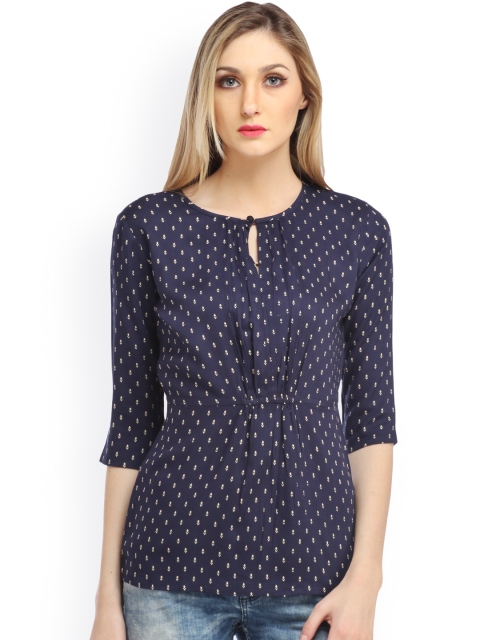 

Cation Navy Printed Top, Navy blue
