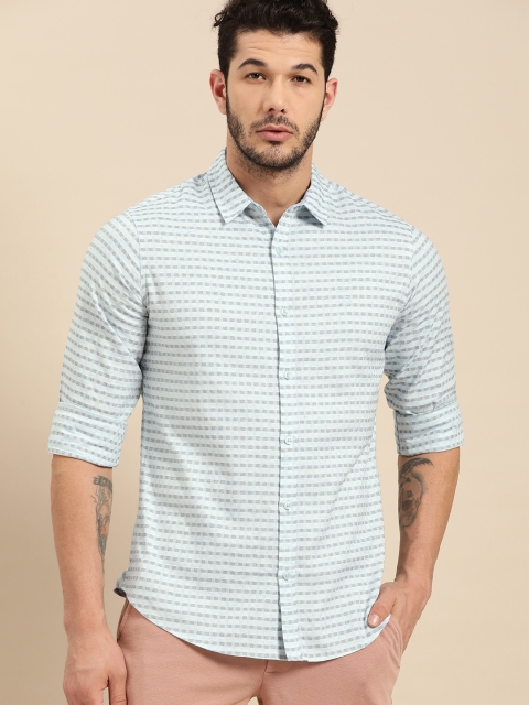 

United Colors of Benetton Men Blue & Black Slim Fit Striped Casual Shirt