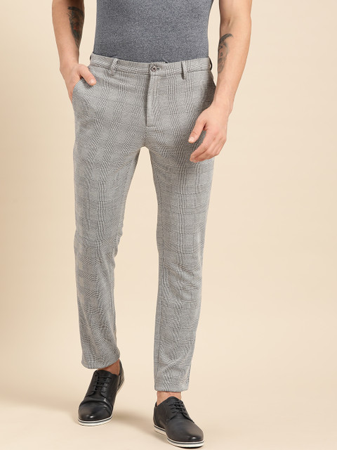 

United Colors of Benetton Men White & Black Tailored Slim Fit Checked Regular Trousers