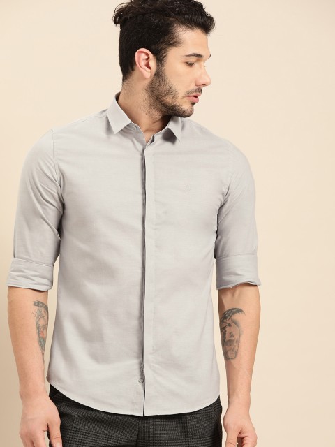 

United Colors of Benetton Men Oxford Grey Slim Fit Solid Casual Shirt