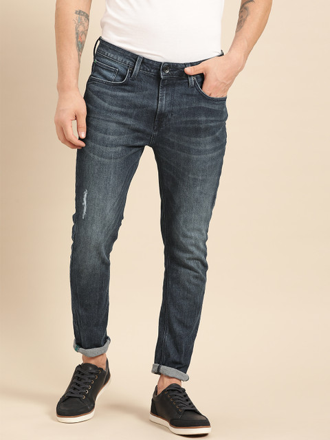 

United Colors of Benetton Men Navy Blue Carrot Fit Mid-Rise Low Distress Stretchable Jeans