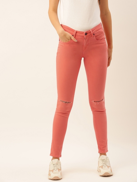 

Moda Rapido Women Coral Skinny Fit Mid-Rise Slash Knee Stretchable Jeans