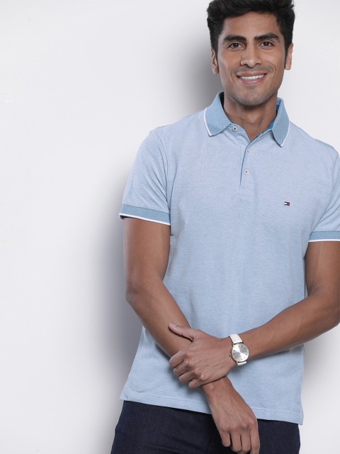 

Tommy Hilfiger Men Blue Solid Polo Collar T-shirt