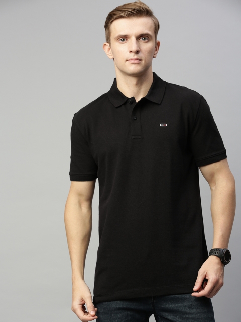 

Tommy Hilfiger Men Black Solid Polo Collar T-shirt