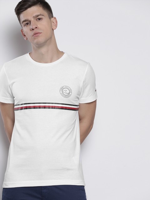 

Tommy Hilfiger Men White & Black Striped Round Neck T-shirt