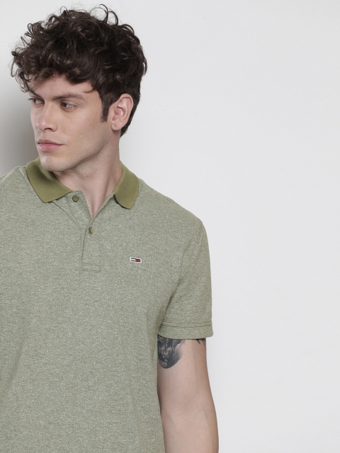 

Tommy Hilfiger Men Olive Green Solid Polo Collar Moisture Wicking T-shirt