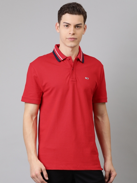 

Tommy Hilfiger Men Red Solid Polo Collar T-shirt