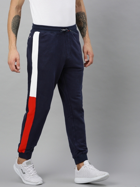 

Tommy Hilfiger Men Navy Blue Slim Fit Printed Joggers With Side Stripe