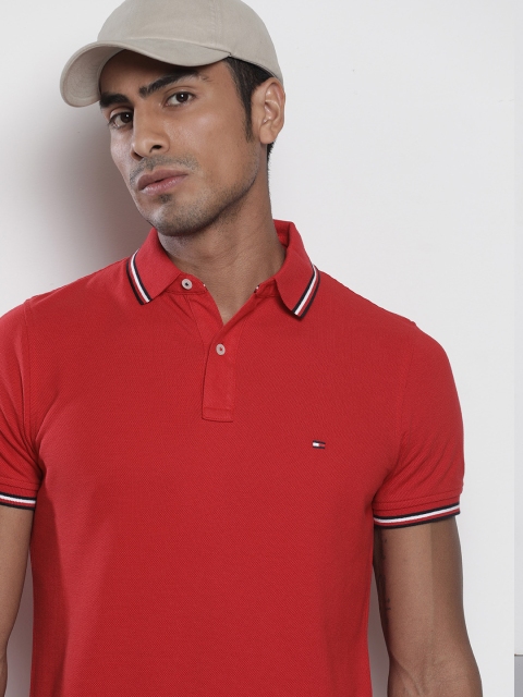 

Tommy Hilfiger Men Red Slim Fit Solid Polo Collar T-shirt