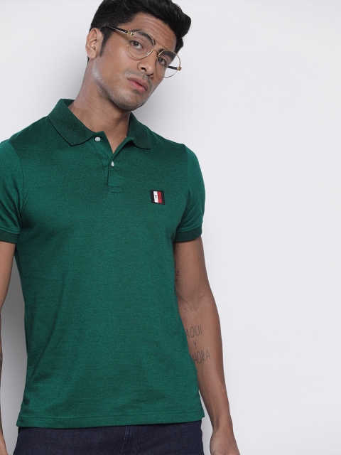 

Tommy Hilfiger Men Green Slim Fit Solid Polo Collar T-shirt