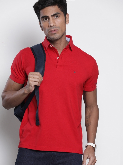 

Tommy Hilfiger Men Red Solid Polo Collar T-shirt