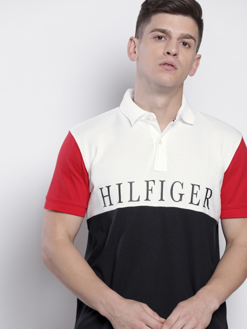 

Tommy Hilfiger Men Navy Blue & White Colourblocked Polo Collar T-shirt
