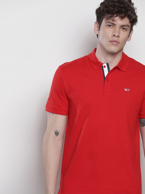 

Tommy Hilfiger Men Red Solid Polo Collar Pure Cotton T-shirt