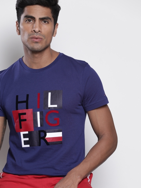 

Tommy Hilfiger Men Blue Printed Round Neck Pure Cotton T-shirt