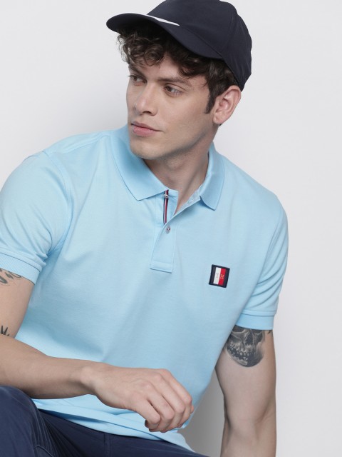 

Tommy Hilfiger Men Blue Solid Polo Collar T-shirt