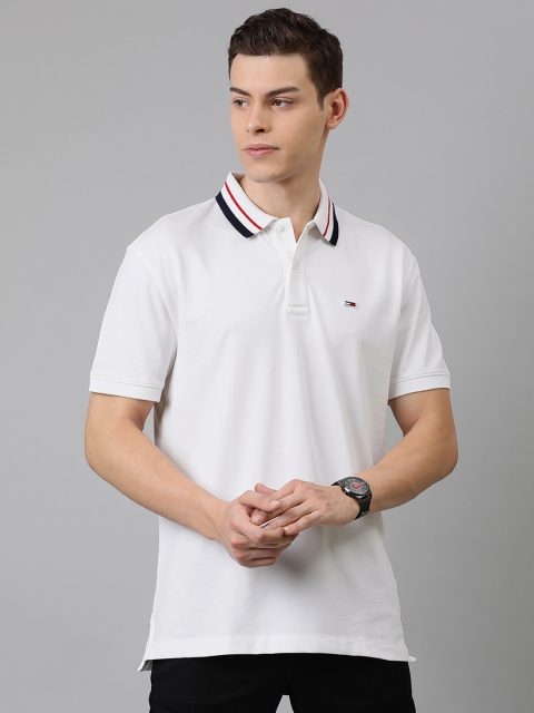 

Tommy Hilfiger Men White Solid Polo Collar T-shirt