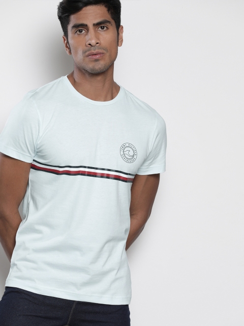 

Tommy Hilfiger Men Turquoise Blue Striped Round Neck T-shirt